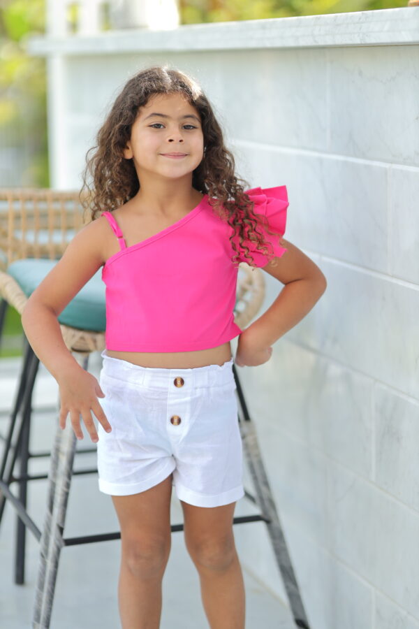 Pink off - shoulder and white short