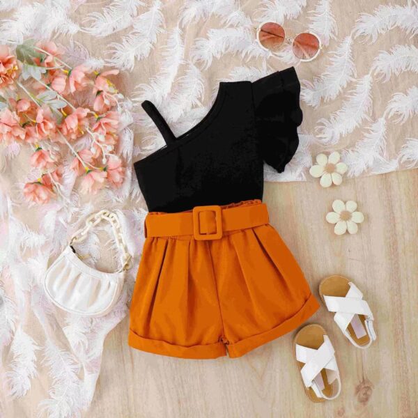 Black off Shoulder top and a camel short