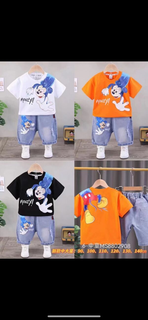 Crew Neck mickey Printed Short Sleeve Boy T-Shirt  and jeans