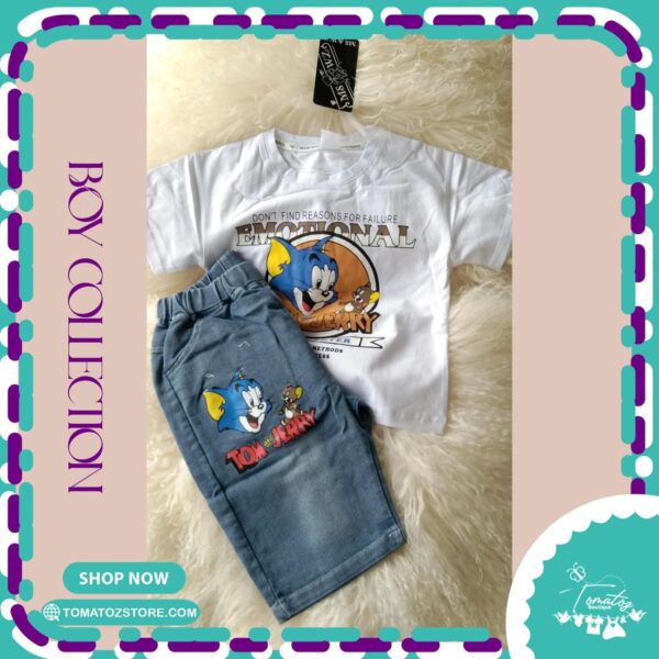 Crew Neck Tom and Jerry Printed Short Sleeve Boy T-Shirt  and jeans - Image 2